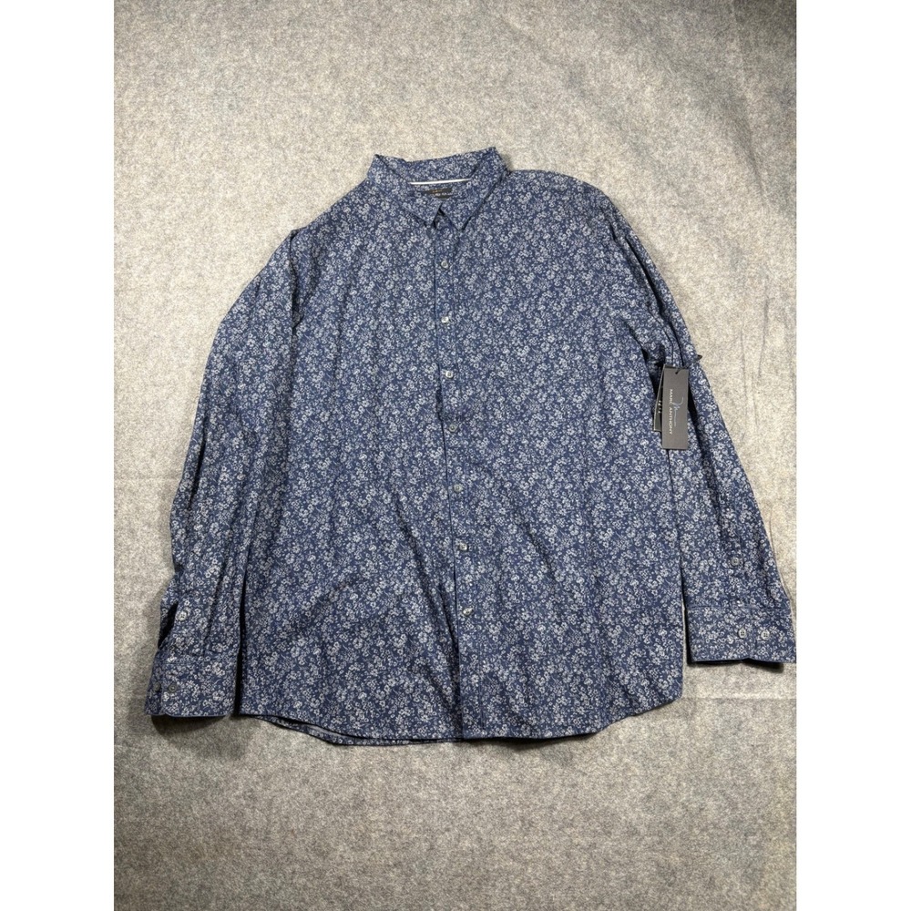 Marc Anthony Mens Slim Fit Blue‎ Floral Button Down Long Sleeve Shirt XXL